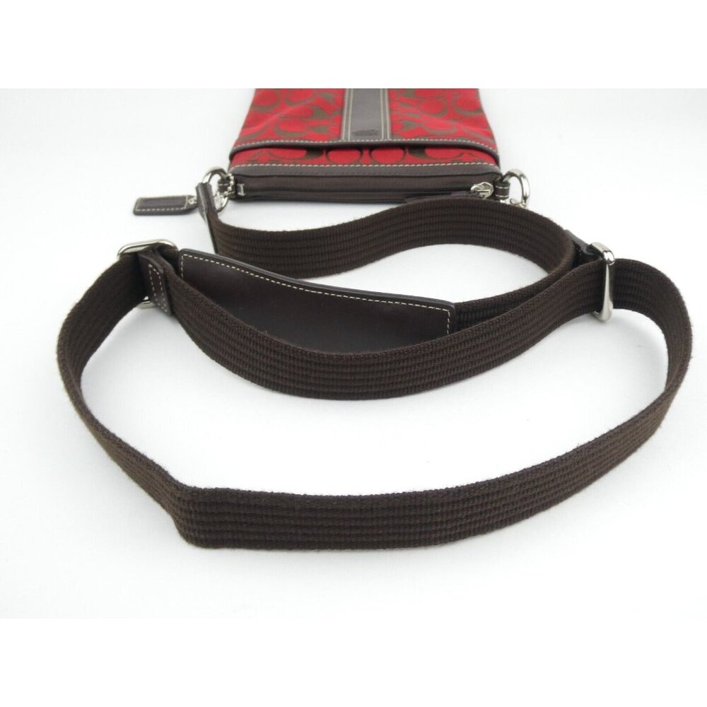 Coach Signature Jacquard Red Brown Stripe Swingpack  6016 - Picture 8 of 16